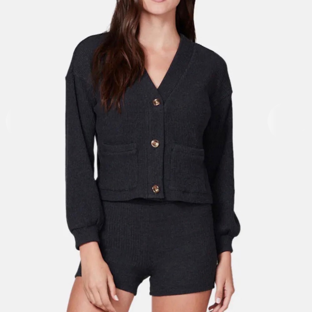 LETT Lisse Charcoal Gray Ribbed Cardigan‎ Sweater